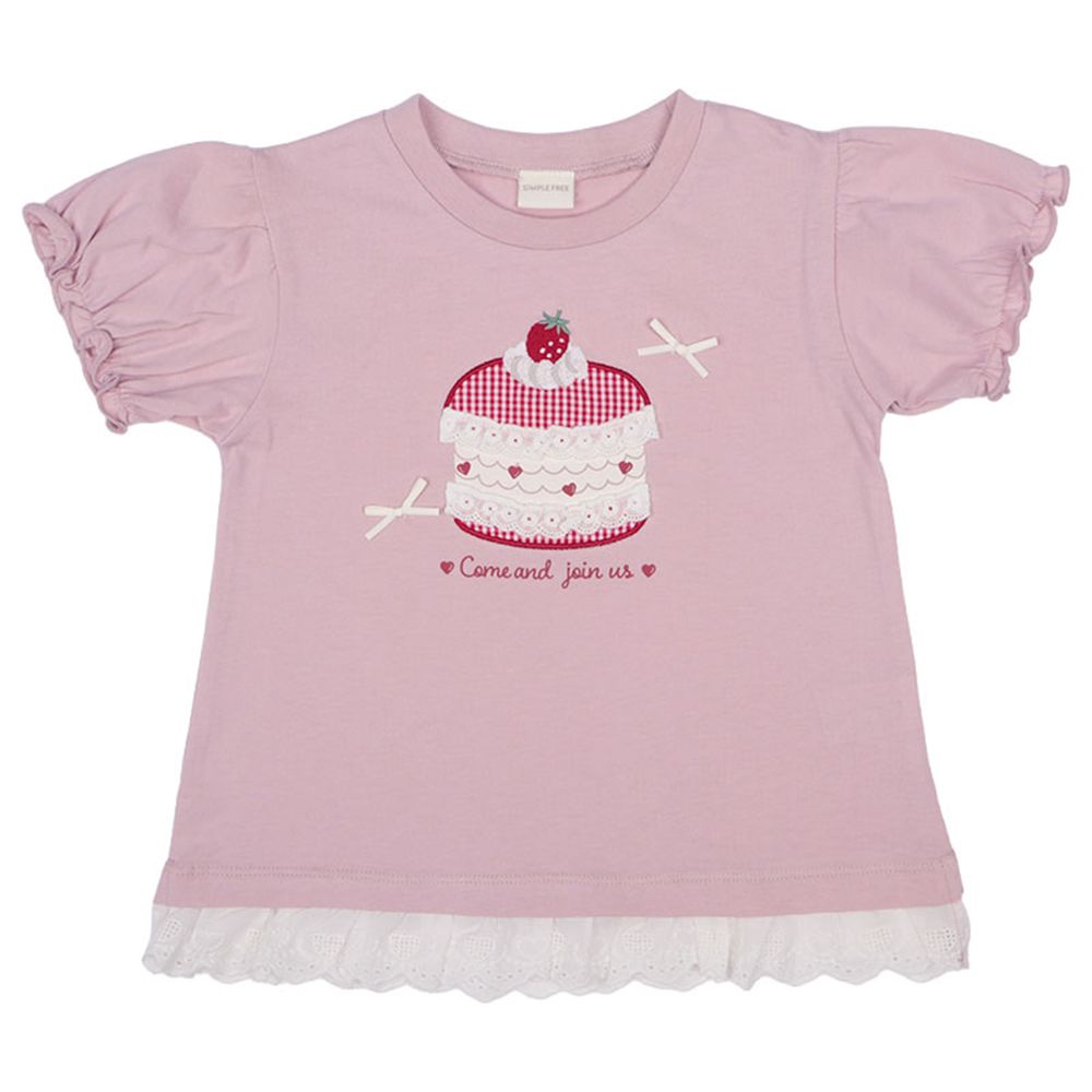 短袖T恤-胸前圖案-粉紅色