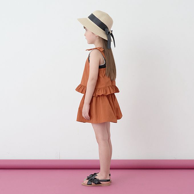 日本 Lycee mine - 可愛吊帶上衣+蓬蓬短褲2件式套裝-卡其