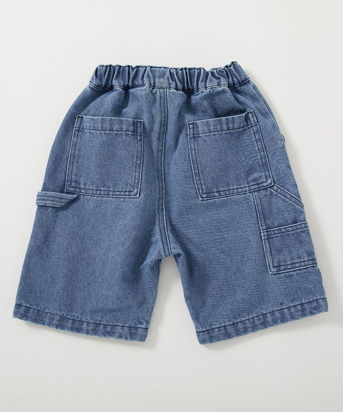 日本 devirock - 帥氣大口袋畫家風丹寧五分褲-藍