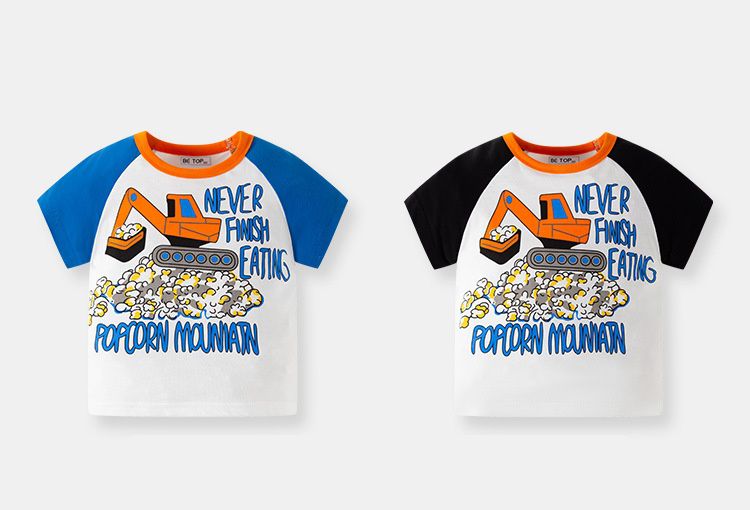 BE TOP - 純棉短袖上衣-爆米花挖掘車-黑+白