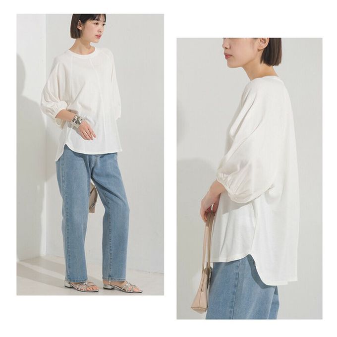 日本 OMNES - 抗透汗 薄透氣球七分袖上衣-白