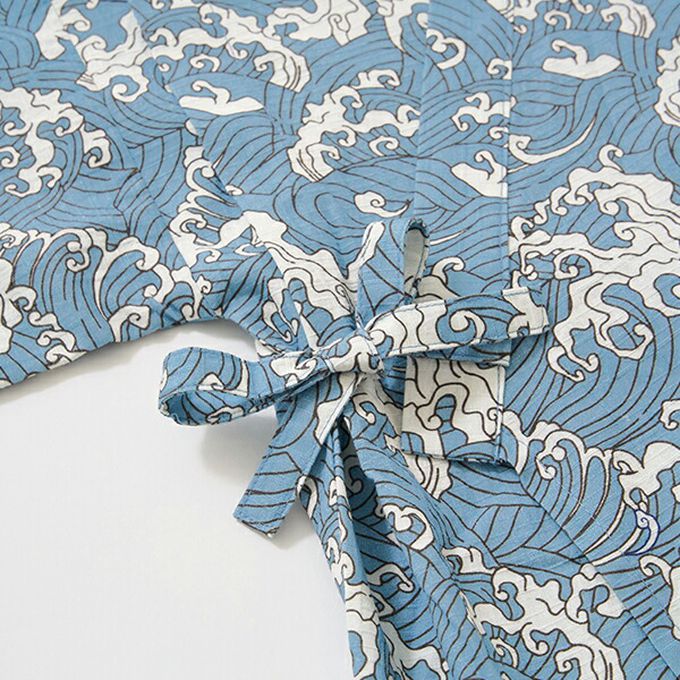 日本 b-ROOM - 100%棉 夏季甚平套裝-浮世繪浪-水藍