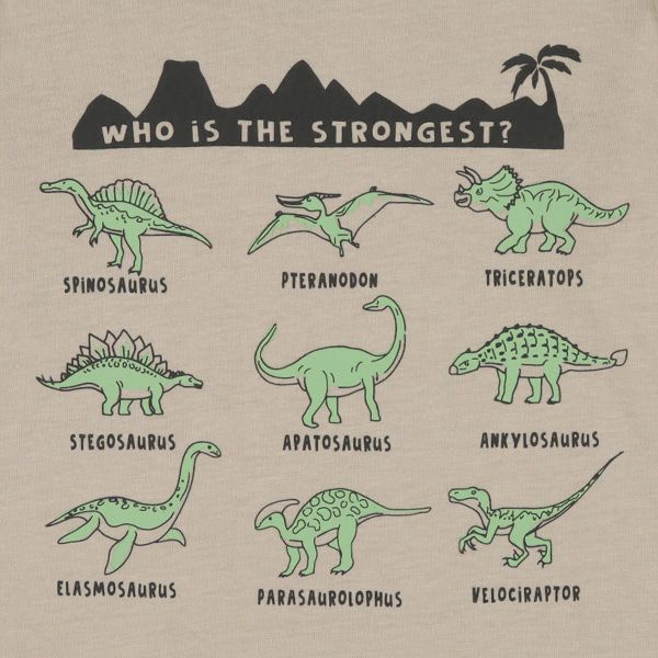 日本西松屋 - 圓領印花薄長袖上衣-恐龍圖鑑-沙棕