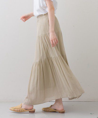 日本 Bou Jeloud - 細緻楊柳層次飄逸長裙-橄欖綠