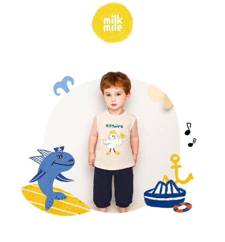 韓國 milk mile - 玩偶刺繡皺摺縮口長褲-淺藍