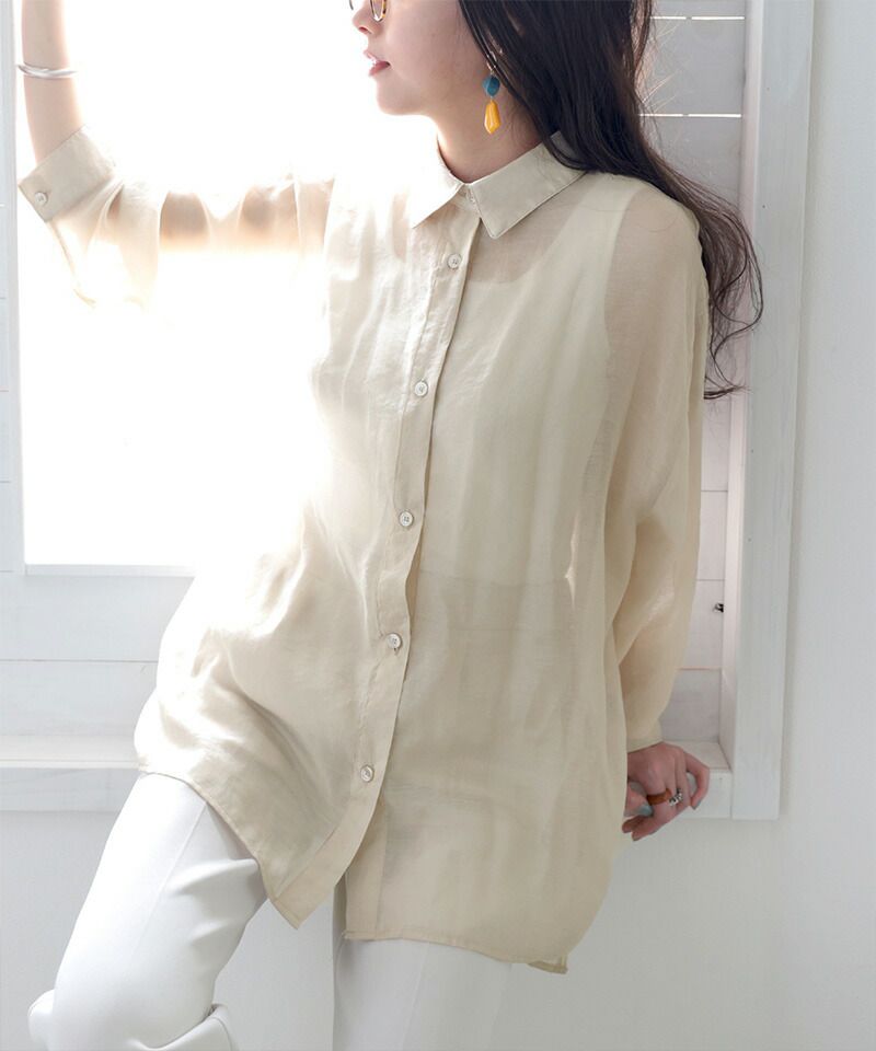 日本 Classical Elf - 百搭慵懶感透膚長袖襯衫-薰衣草