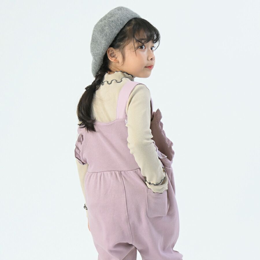 日本 evercloset - 扭結捲捲邊吊帶褲-摩卡