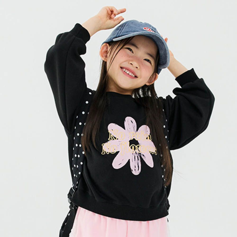 W.S.B. 手繪花朵純棉長袖大學T-黑