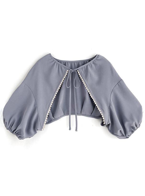 日本 GRL - 優雅蕾絲滾邊泡泡袖兩件式洋裝-煙燻藍 (F)