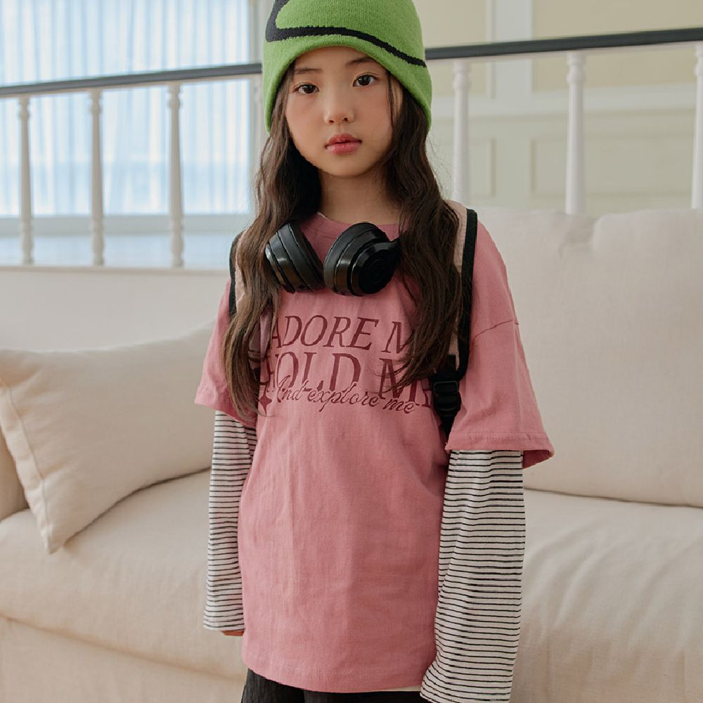 W.S.B. 造型假兩件文字印花純棉長袖上衣-粉