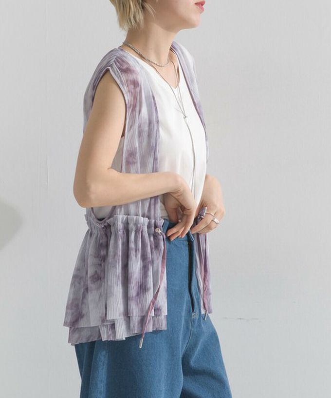 日本 le colis - 仙氣薄紗層次穿搭背心(腰抽繩)-暈染紫