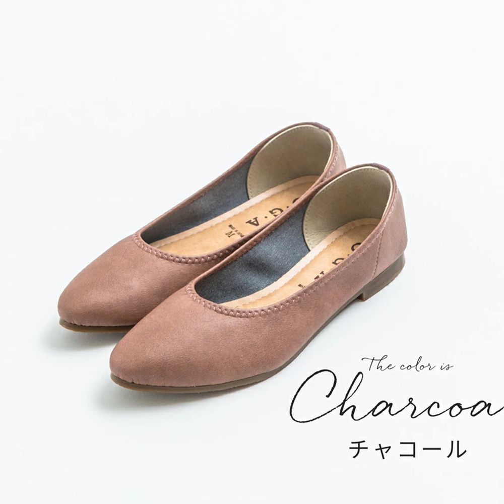 日本女裝代購 - 日本製 仿皮尖頭柔軟休閒平底包鞋-可可灰棕