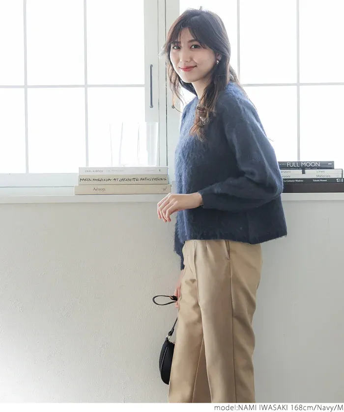 日本 COCA - 溫柔毛絨感圓領長袖針織上衣-橘紅