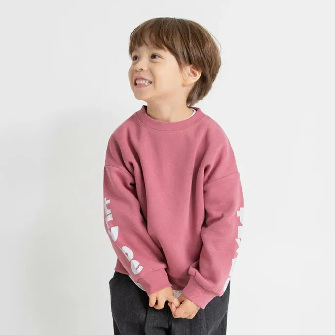 日本 BRANSHES - 街頭塗鴉風裏起毛長袖上衣-彎曲logo-白