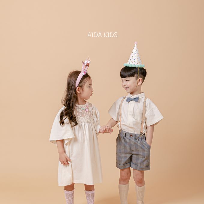 韓國 AIDA - 鬆緊腰紳士格紋反摺短褲-灰紫