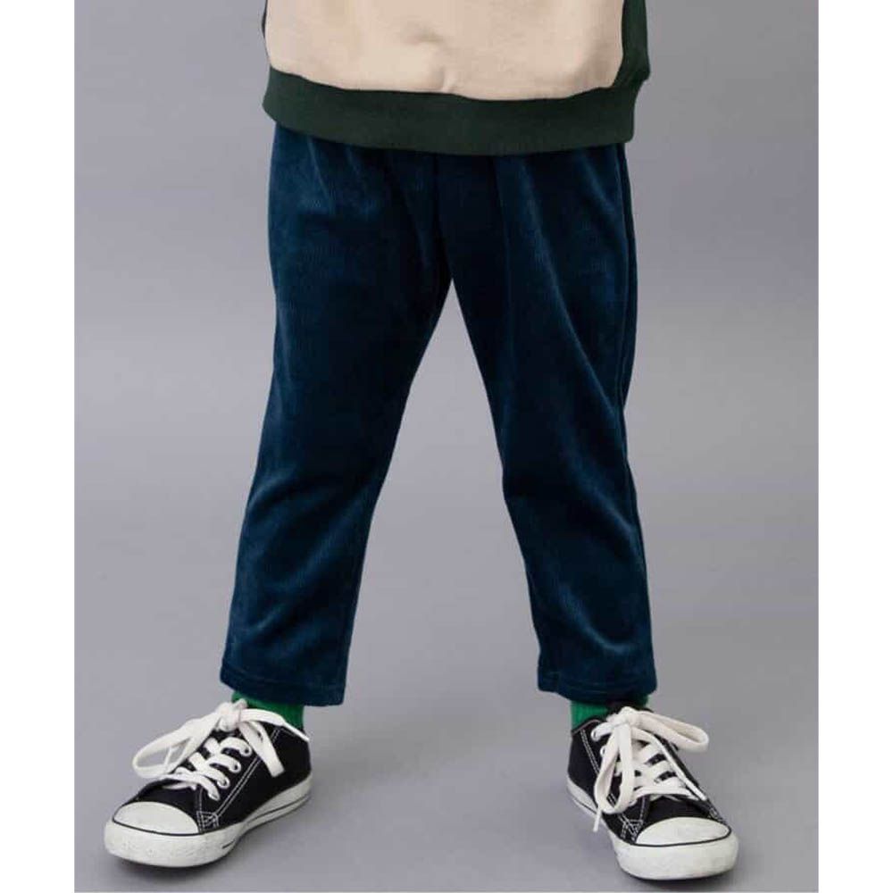 季節感舒適絨面直筒長褲-海軍藍