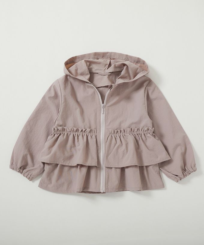 日本 devirock - 防潑水 層次荷葉輕量連帽風衣外套(帽可拆)-炭灰