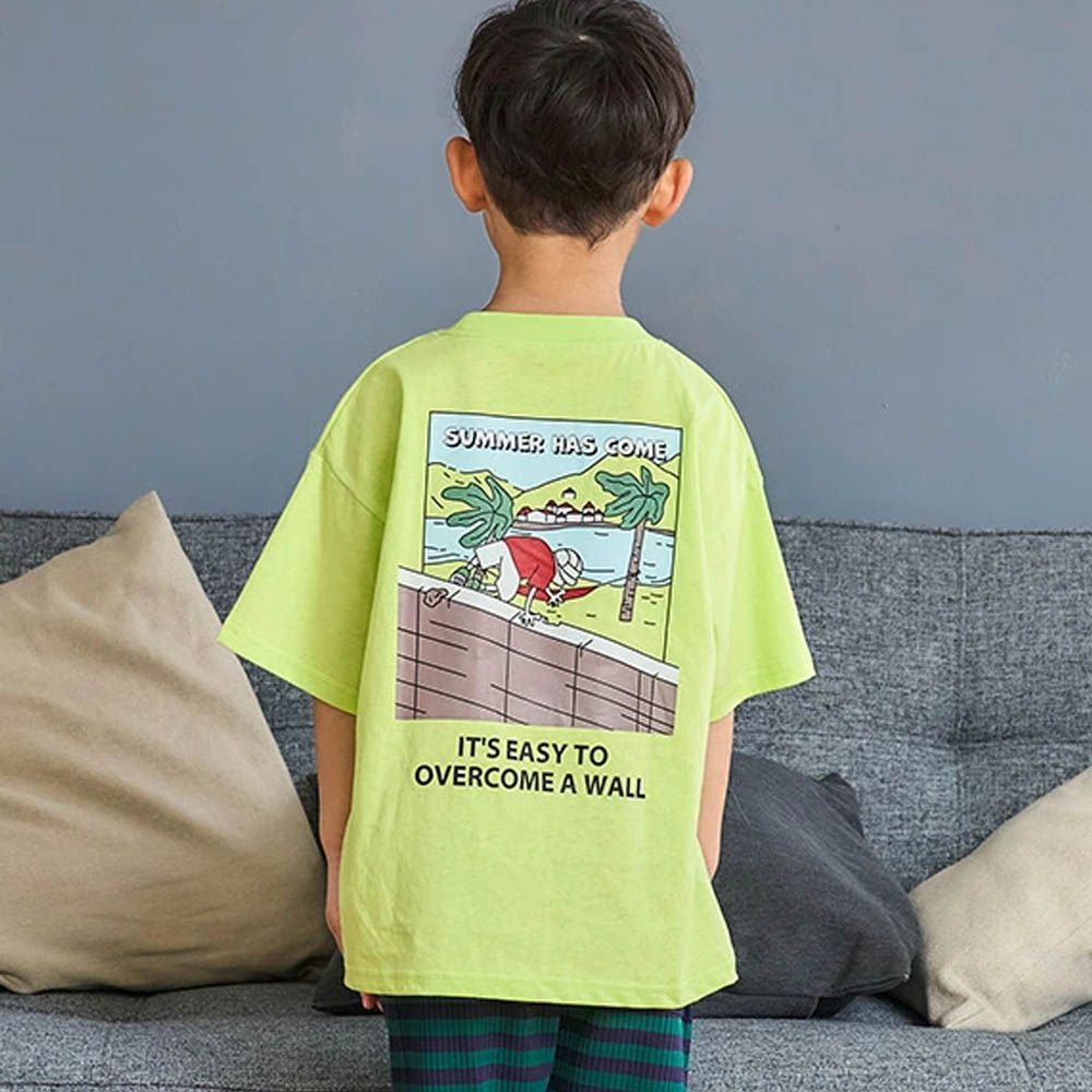 100%棉 夏季感印花短袖上衣-綠洲-亮黃