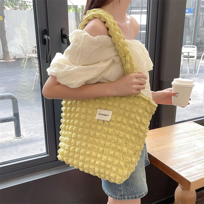 加厚奶油泡泡雲朵手提包/肩背包-米杏色 ((32+24)x40x14cm)