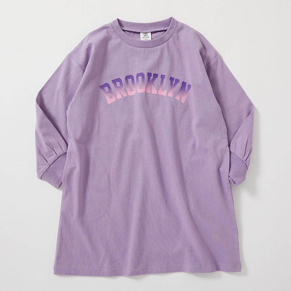 100%棉 定番印花休閒長袖洋裝-BROOKLYN-羅蘭紫