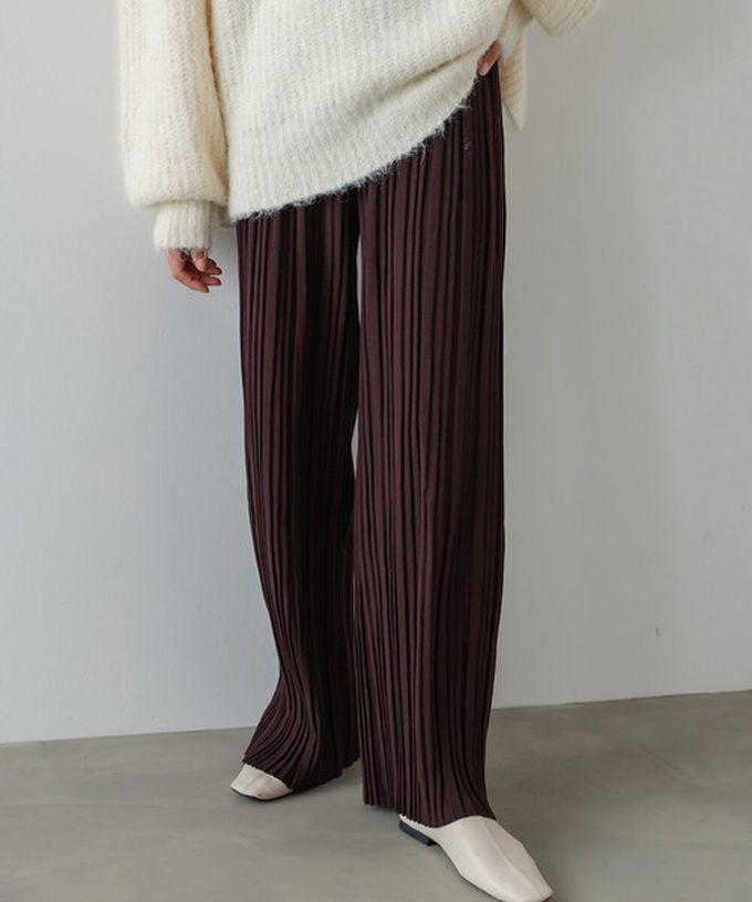 日本 Bab - 光澤修身細百褶舒適長褲-炭灰