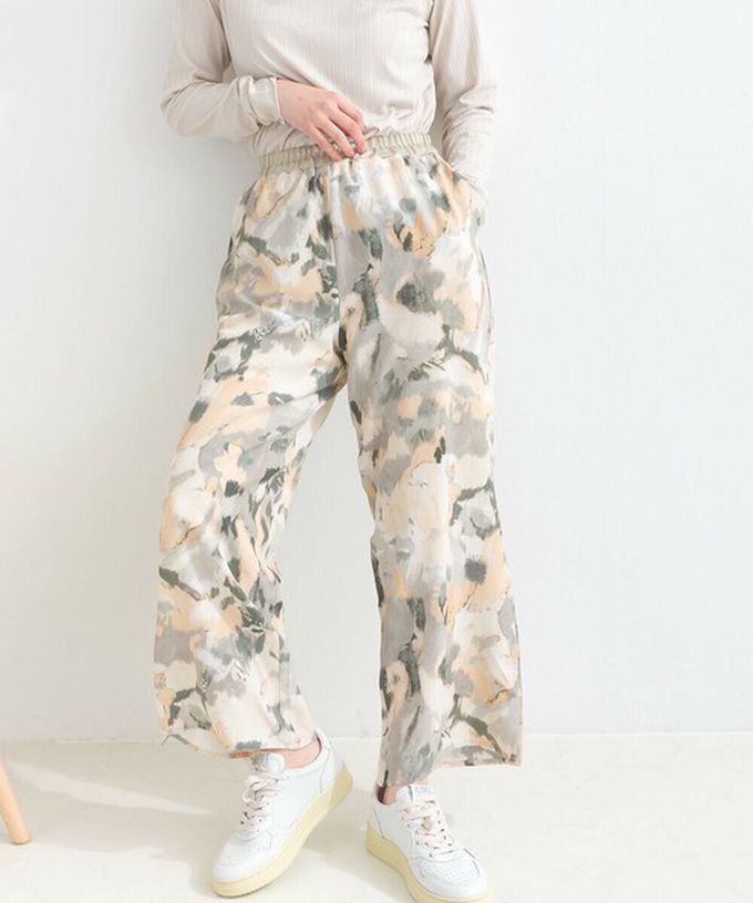 日本 le colis - [人氣款]柔和季節感印花輕盈寬褲-暈染-粉紅x綠