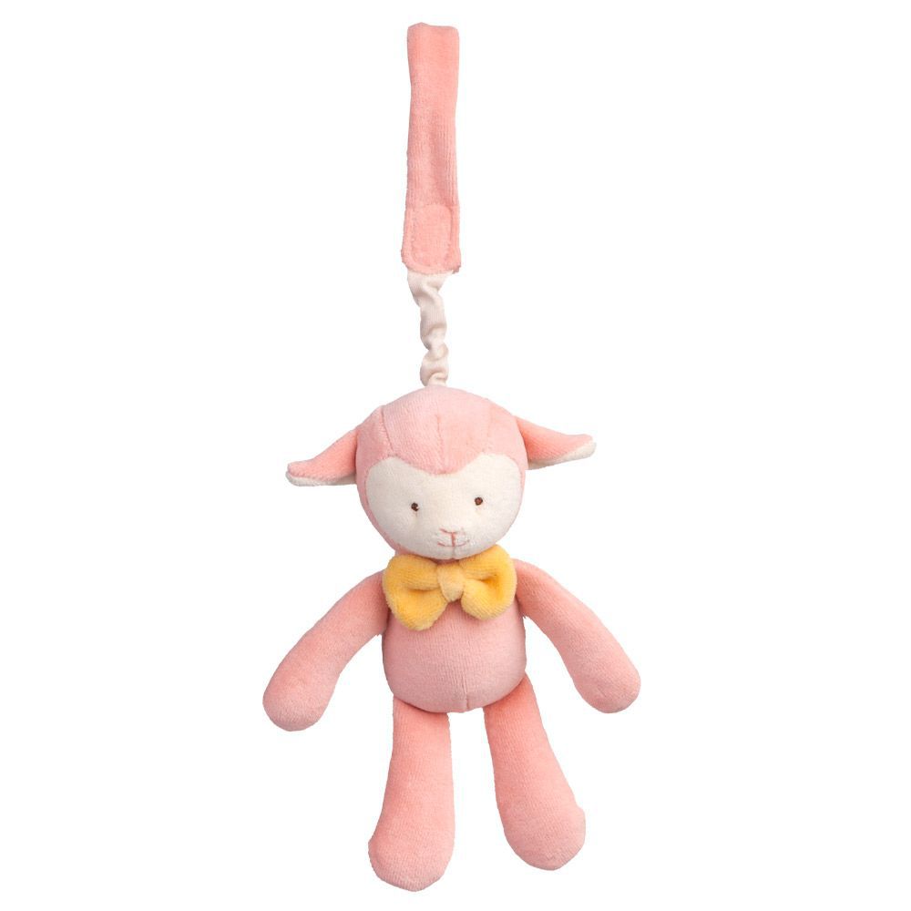 以色列 mezoome - 有機棉精品床寢-新生寶貝超值組-蜜桃紅-紗布包巾+吊掛小玩偶 亮寶羊羊