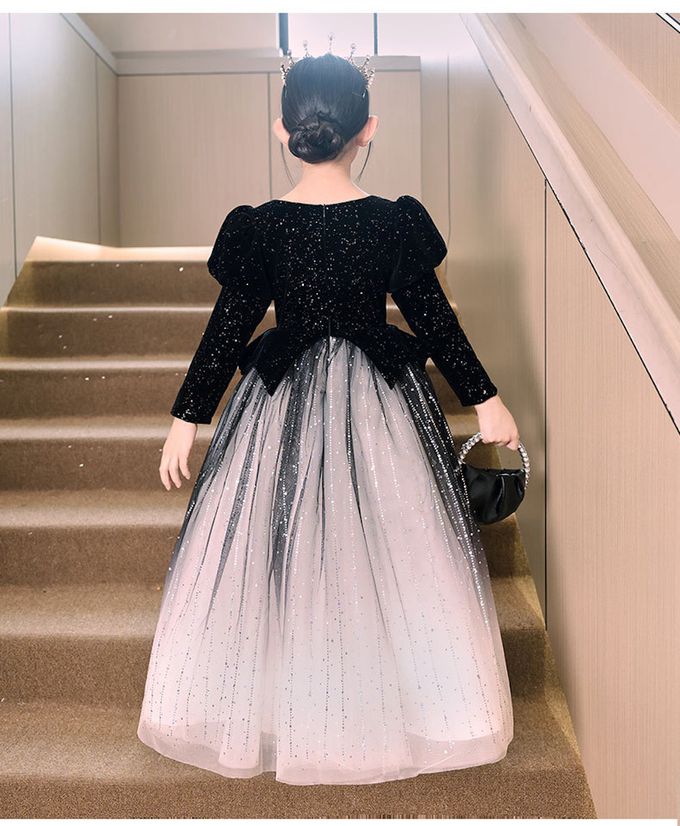 love, charlotte - 氣質絲絨長袖漸層蓬裙演奏會花童落肩禮服