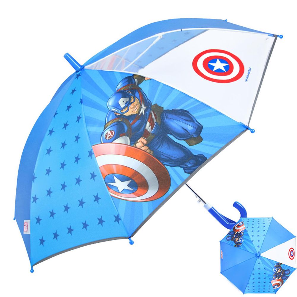 兒童半自動晴雨直立傘-卡通人物美國隊長-藍色