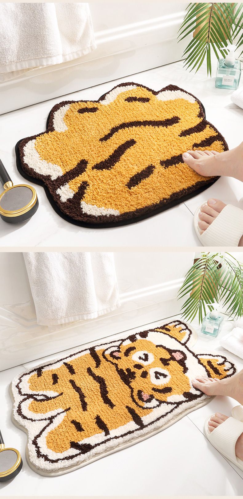 快速吸水植絨浴室腳踏墊-大頭小老虎