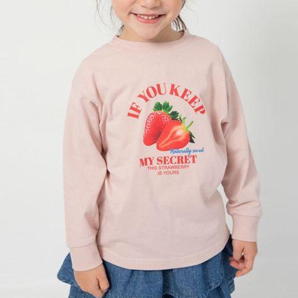 100%棉 美味季節印花長袖上衣-鮮艷草莓-粉紅