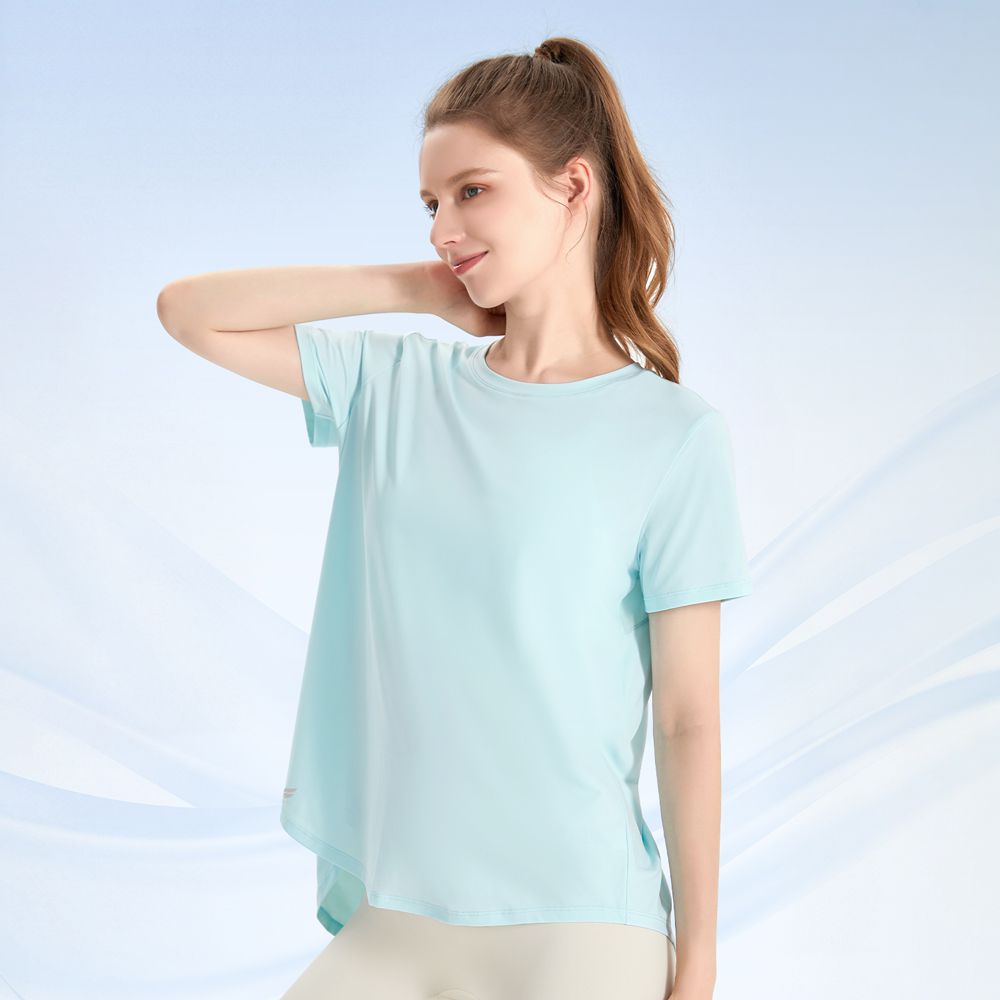 速涼絲感燕尾開岔短袖罩衫-冰川藍