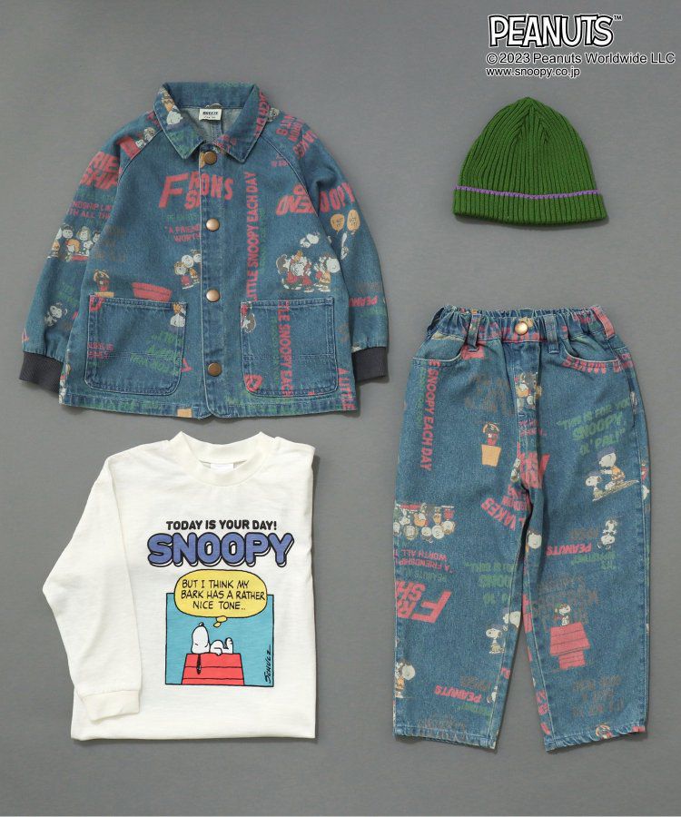 日本 BREEZE - SNOOPY聯名 前後漫畫印花長袖上衣-炭黑