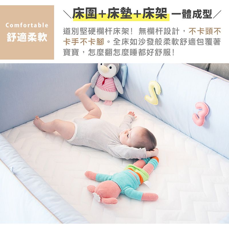 gunite - 落地式沙發嬰兒陪睡床0-6歲-北歐灰