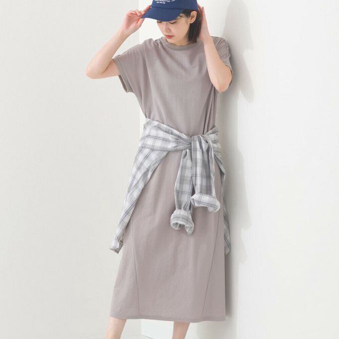 日本 OMNES - 接觸涼感 嫘縈圓領傘狀短袖洋裝-天空藍