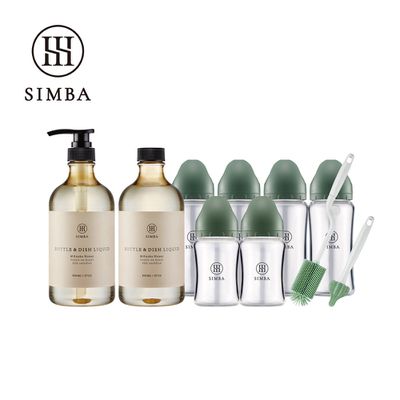 Simba 小獅王辛巴 - 強酵去汙！蘊蜜質金玻璃寬口奶瓶清潔明星組-新生適用-治綠