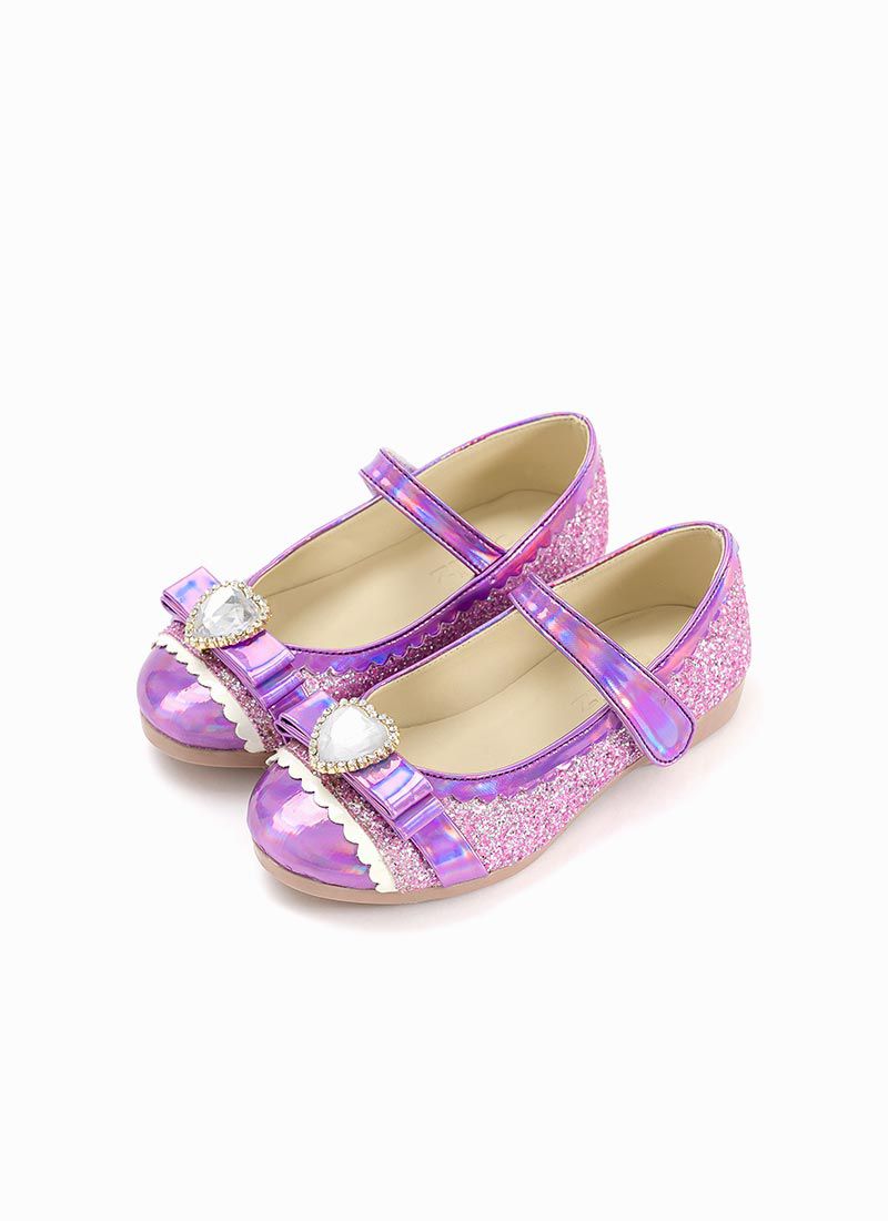 韓國 OZKIZ - 愛心寶石蝴蝶結亮粉皮鞋