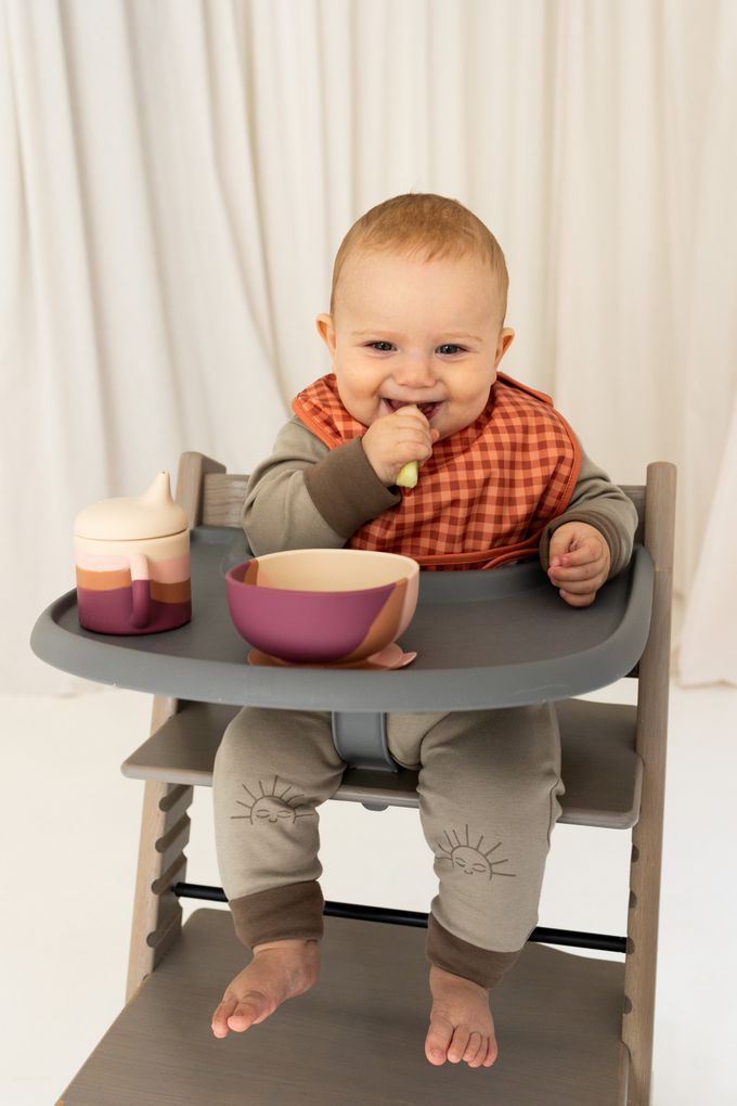 丹麥 GRECH & CO. - 防水圍兜-格紋粉 (適用於6個月以上)