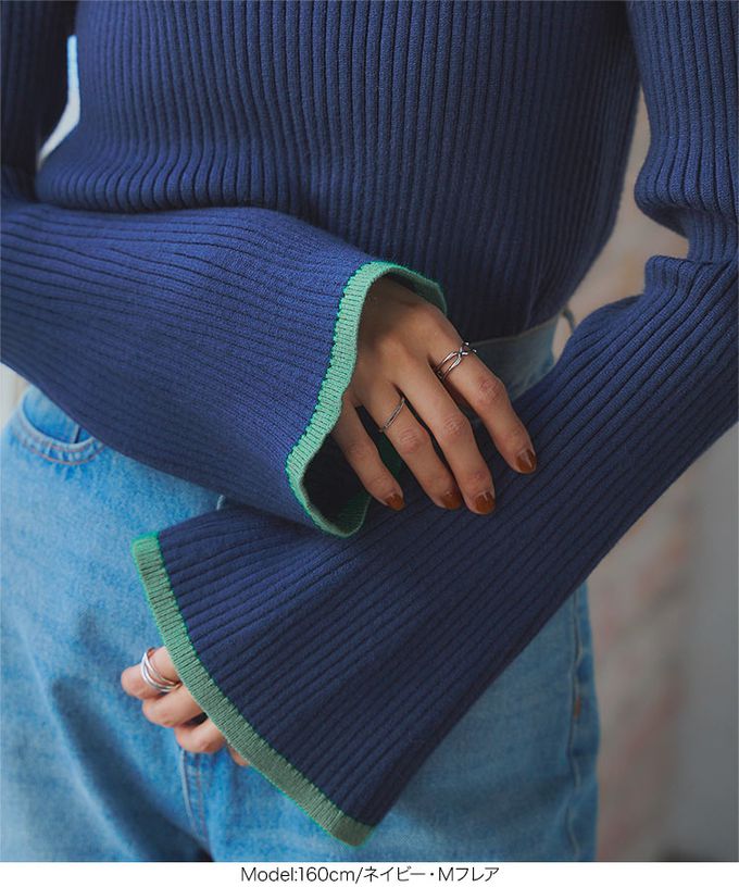 日本 Kobe Lettuce - 美型羅紋袖撞色針織上衣-(可選袖型)-黑底條紋