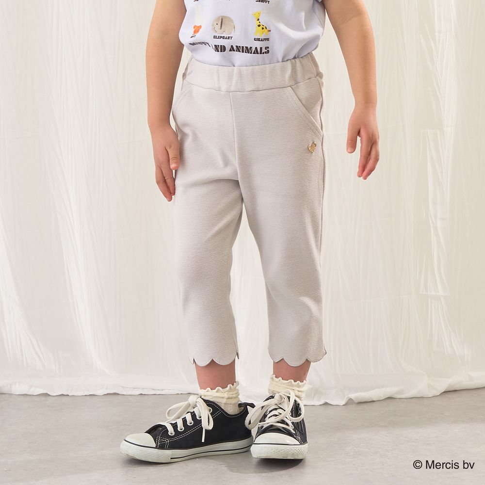 下擺可愛貝殼彈力七分褲-淺灰