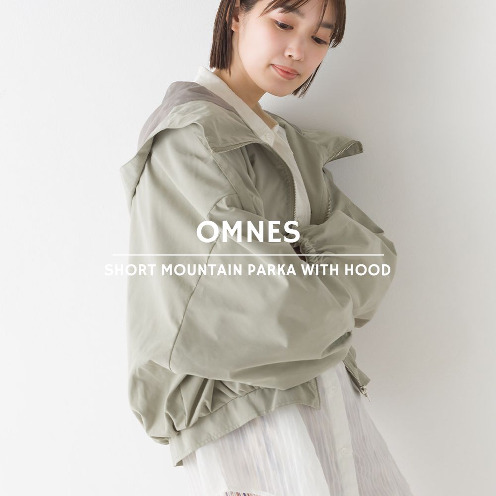 日本 OMNES - 短版澎澎袖風衣連帽外套-淺米杏