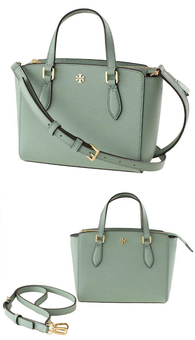 Tory Burch - 雙T-LOGO素面皮革兩用包 (湖水綠)