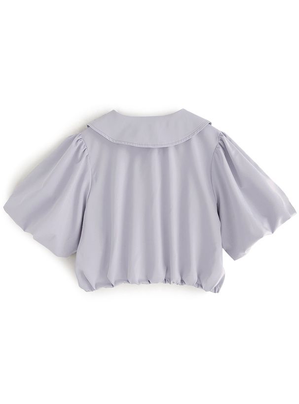 日本 GRL - 浪漫翻領珍珠釦泡泡袖襯衫-淺水藍 (F)