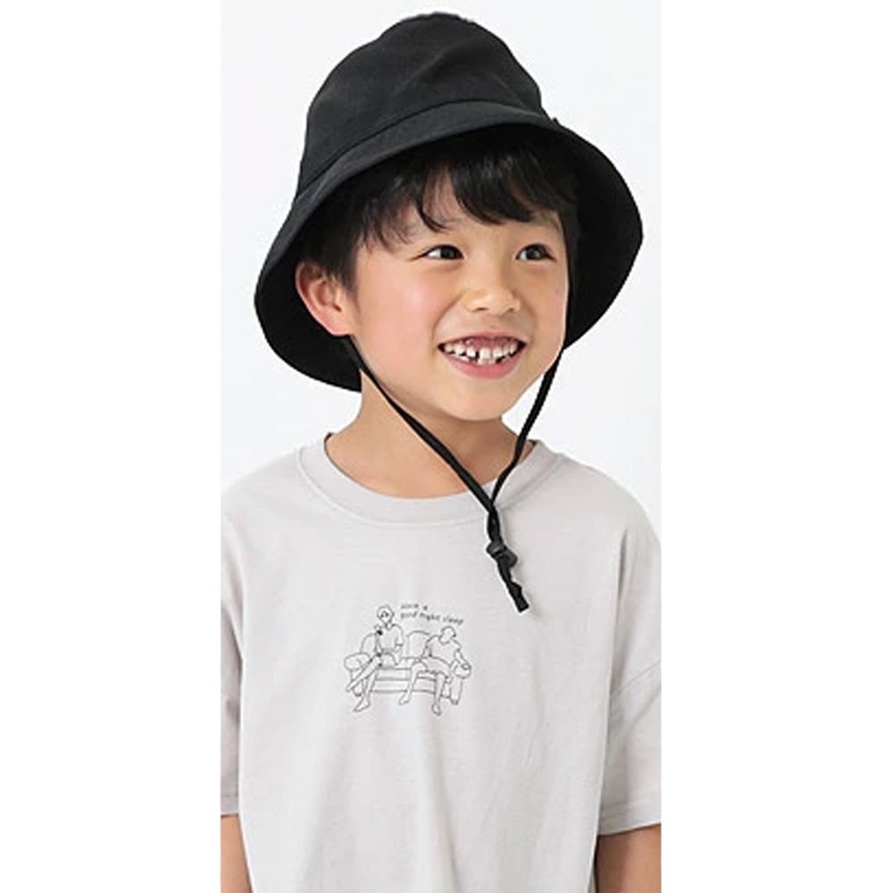 日本 devirock - 抗UV防曬兒童遮陽帽(附帽帶)-黑