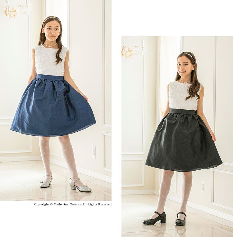 日本 Catherine Cottage - 立體花朵拼接洋裝/小禮服-黑x白