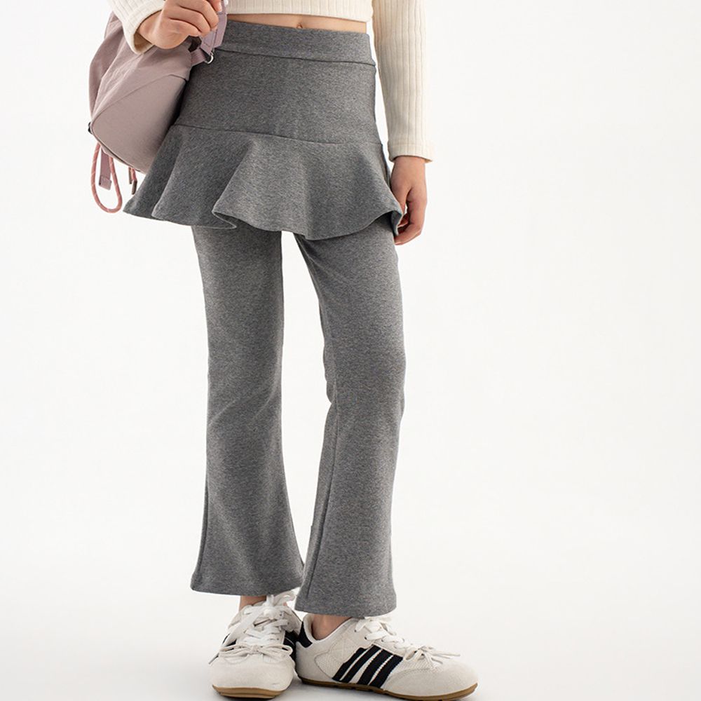 內搭喇叭褲裙-荷葉裙擺-灰色