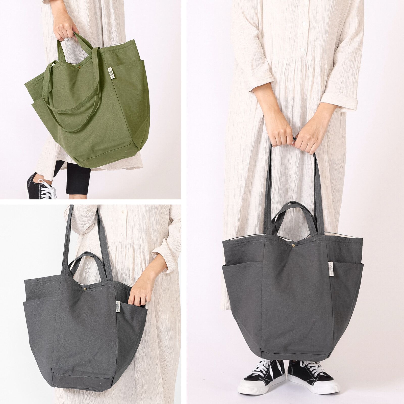 日本 Chepeli - 純棉 簡約2way大容量肩背包/手提袋-84. 藍 (34x46x26cm)