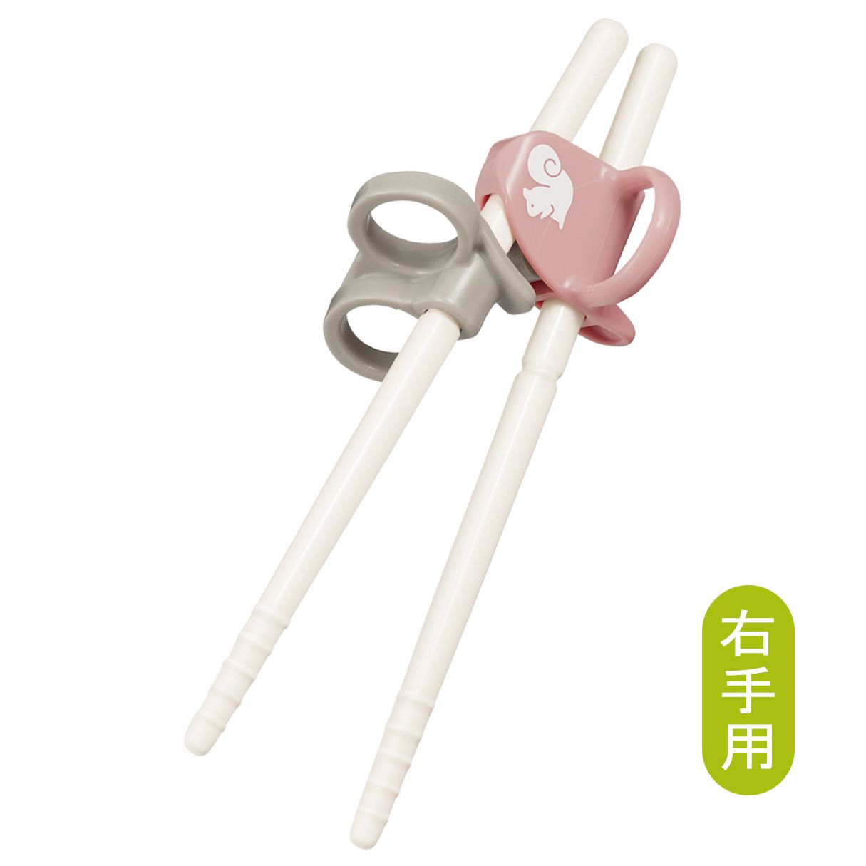 日本 Combi - 三階段彈力學習筷-右手-松鼠粉+贈學習筷環保收納袋