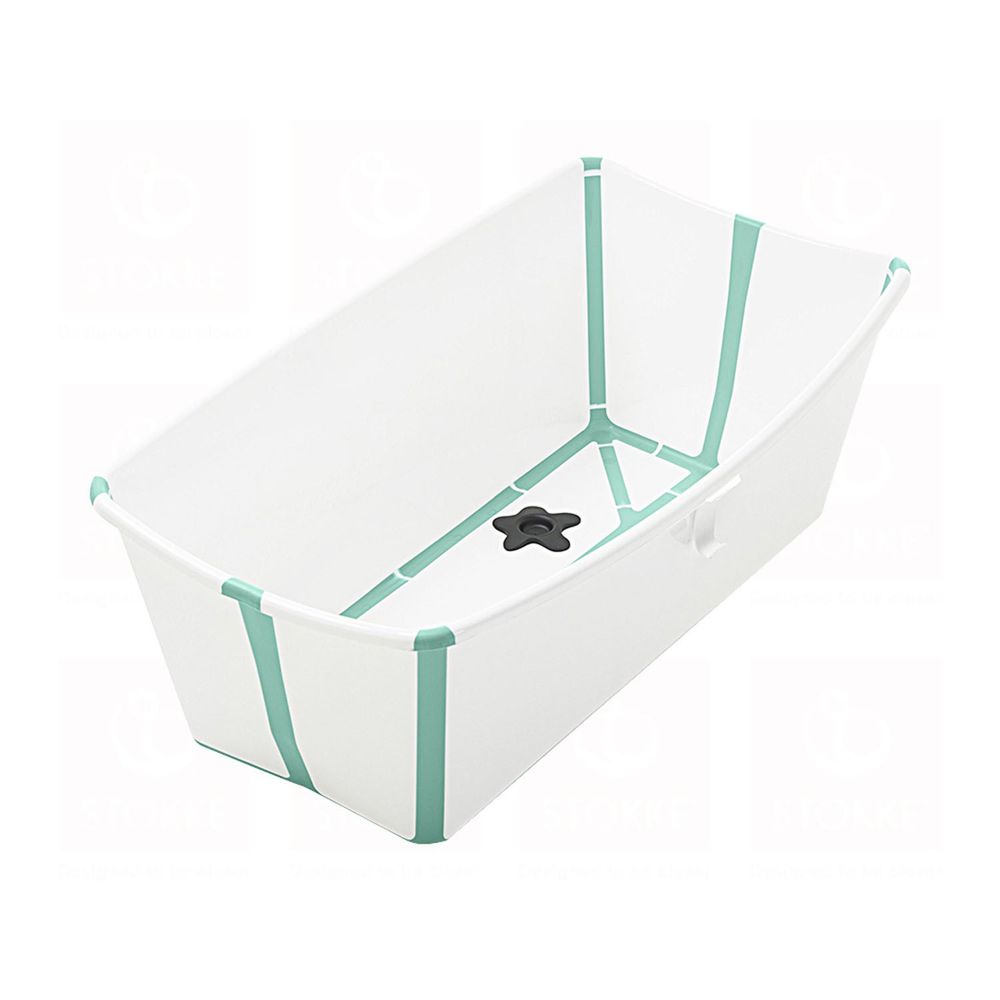 Stokke - Flexi Bath折疊式浴盆(感溫水塞)-白色(湖水綠包邊)-團購專案
