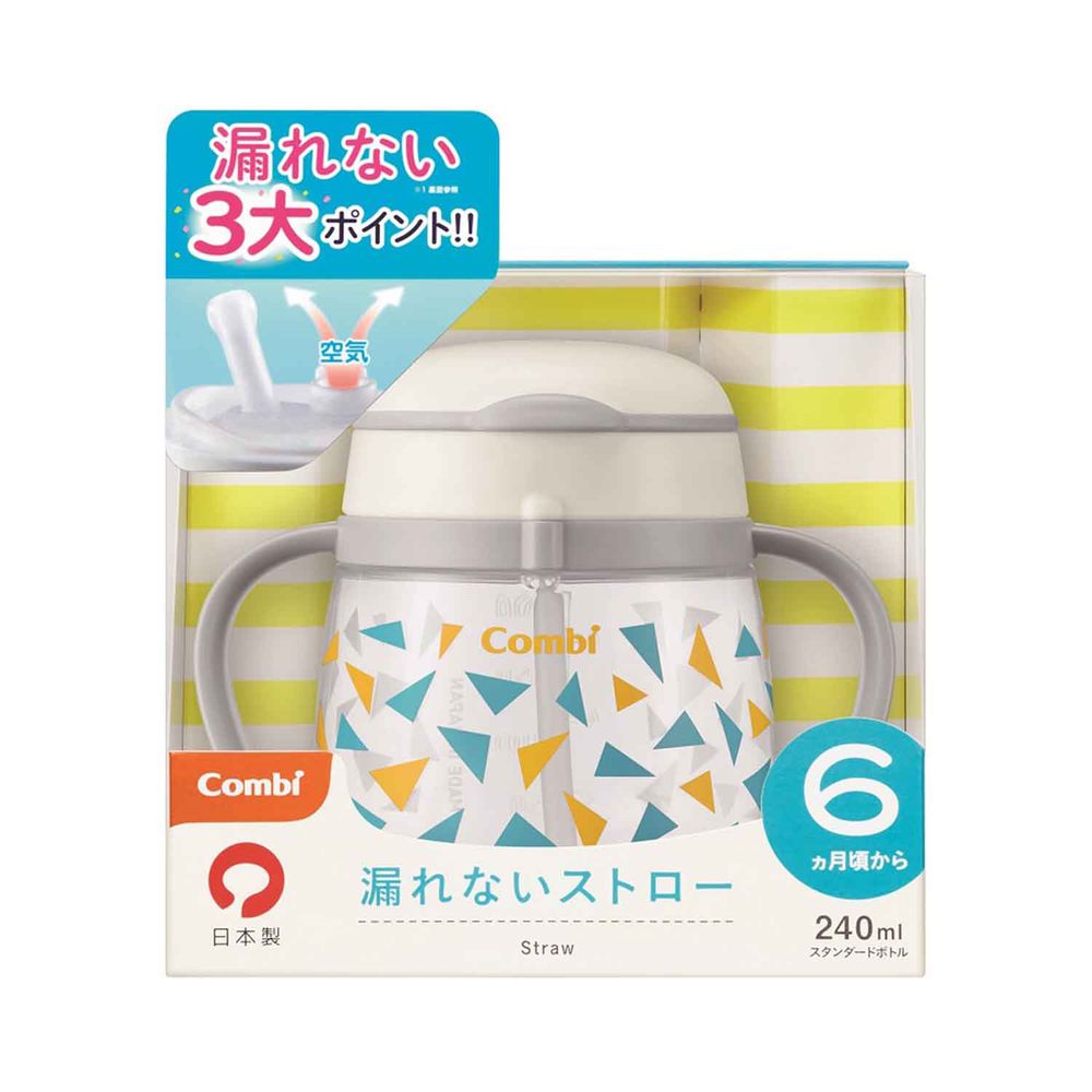 日本 Combi - LakuMug樂可杯第3階段吸管杯-水杯-繽紛三角 (6個月以上)-240ml